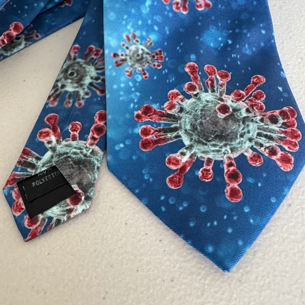 Three Rooker COVID-19 The Virus Necktie Blue Coronavirus Medical Science Tie